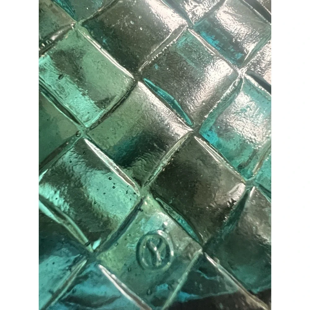 Vintage Shiah Yih Teal Blue Art Glass Basket Hand Made Taiwan 6